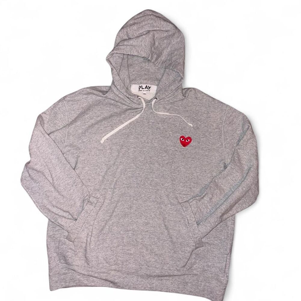 Comme des Garcons PLAY Red Heart Pullover Hoodie Heather Grey XXL